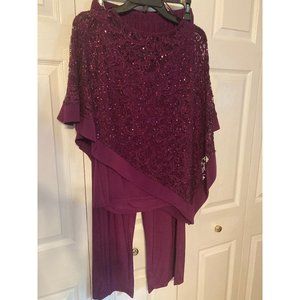 R&M Richards Long Formal Poncho Pant Suit - Wine Color
